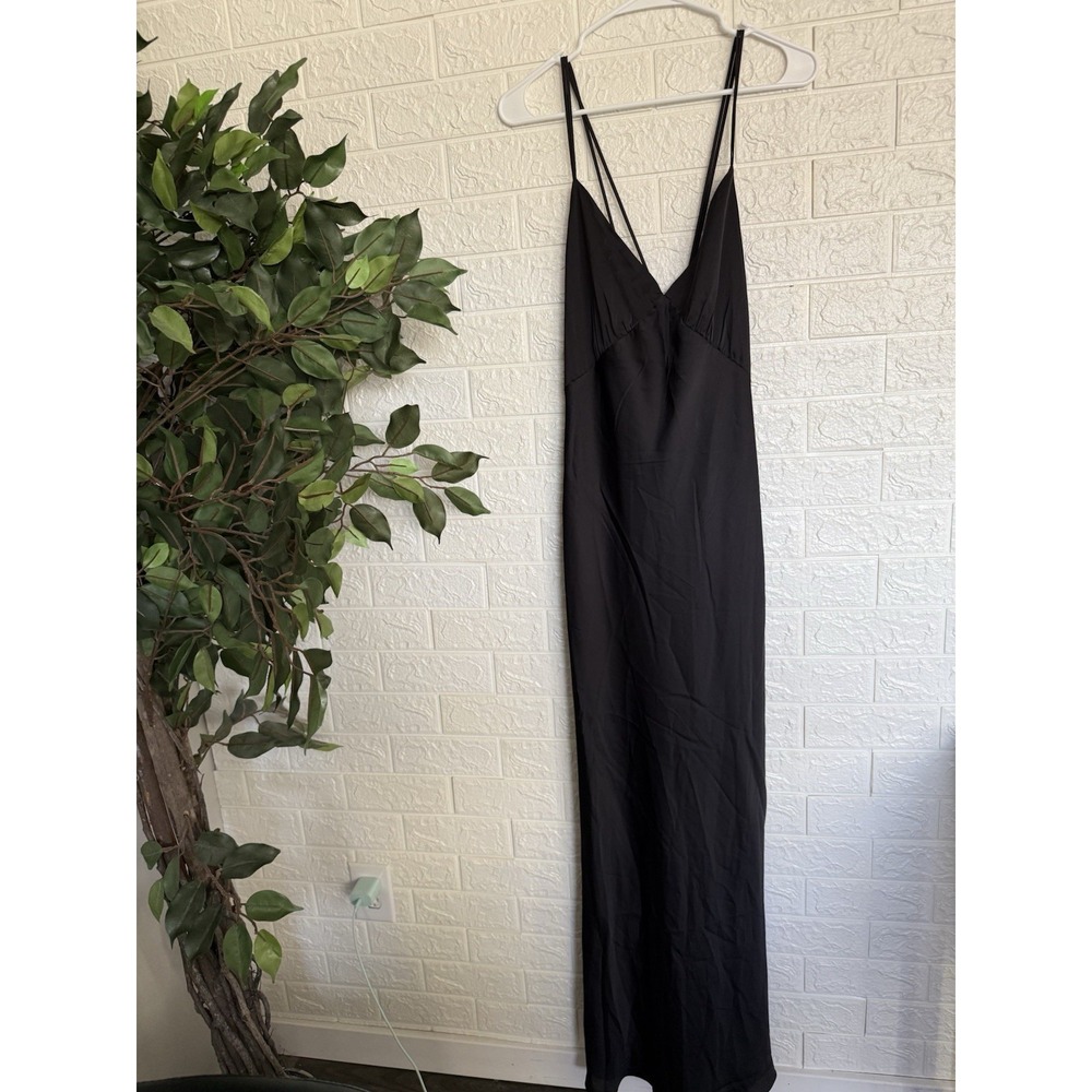 Birdy Grey Black Dasha Matte Satin Maxi Dress Womens XL Sleeveless V-Neck Formal